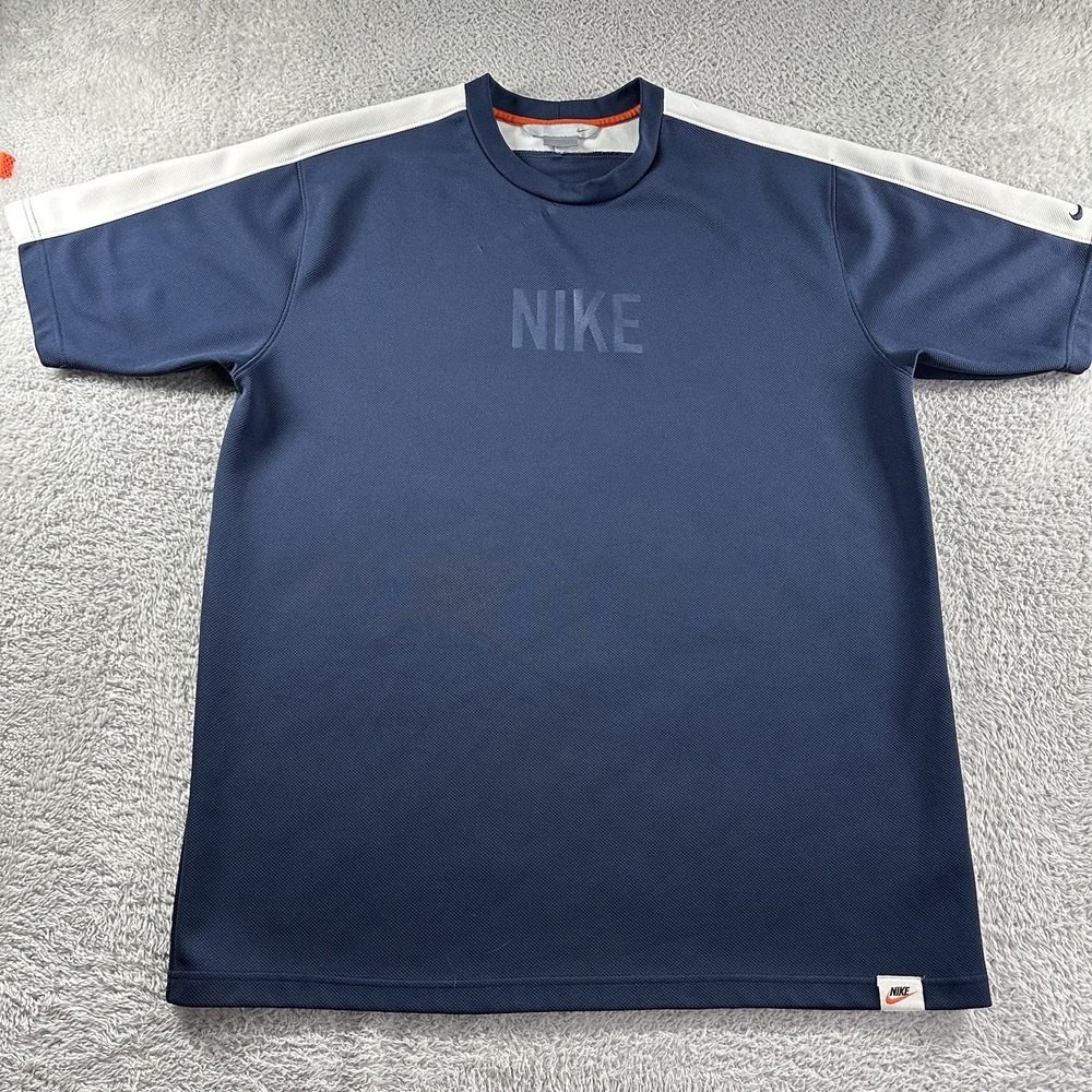 VINTAGE Nike Shirt Mens XL‎ Blue Crew Dri Fit Poly Heavy Logo Sport